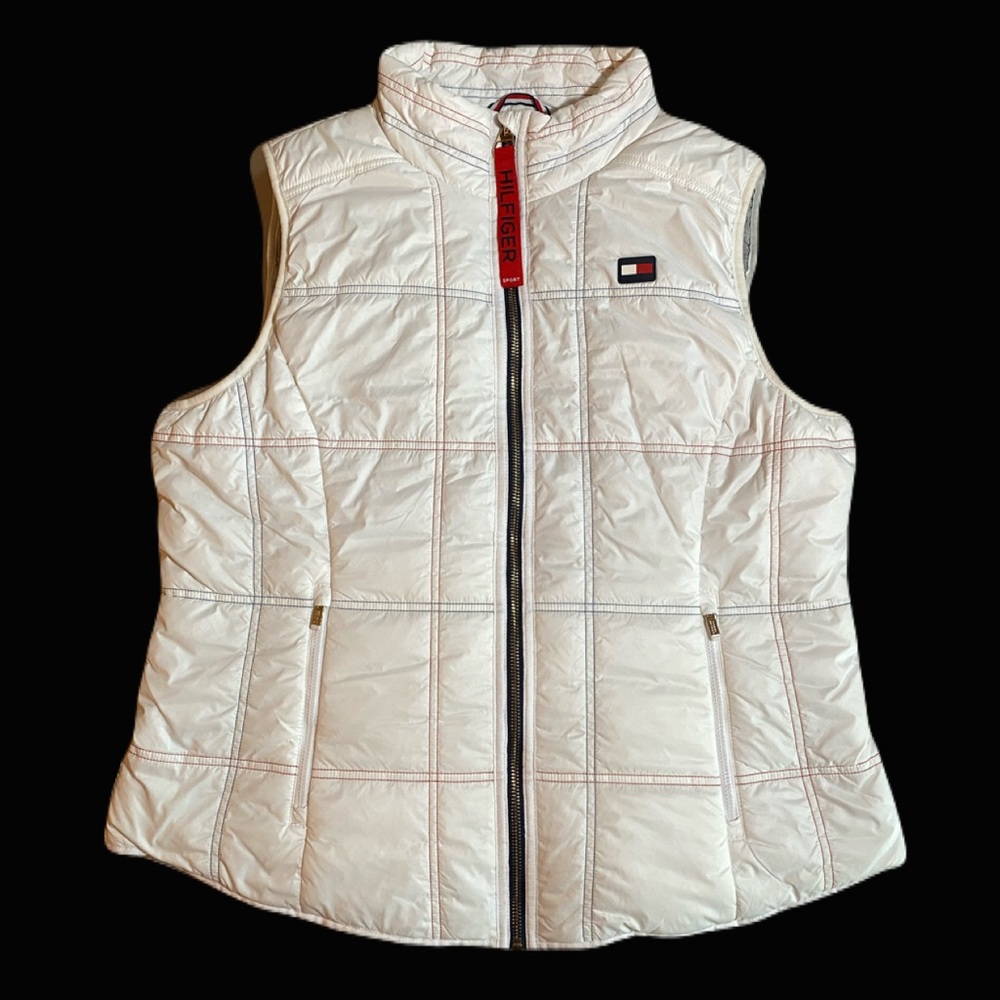 Tommy Hilfiger | White Quilted Puffer Vest with Red and Blue Thread with Logo XL